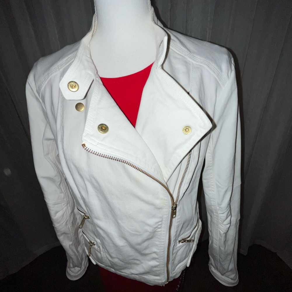 VS London Jean White Moto Jacket w/Gold Hardware